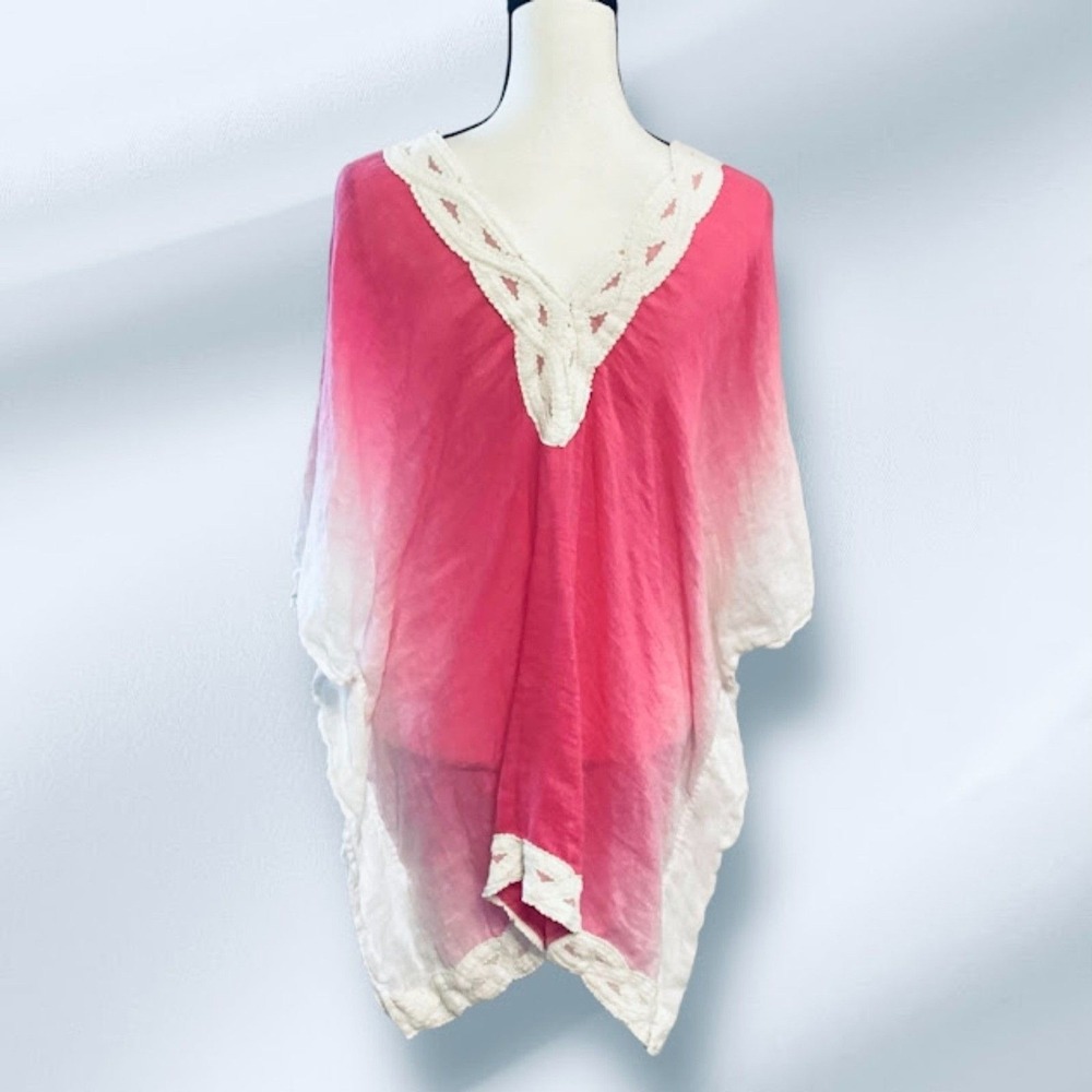Soft Surroundings Sand Dunes Ombre 100% Linen Kimono in Pink PXL